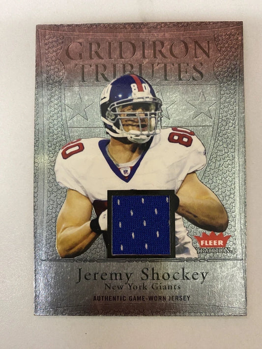 2004 Fleer Tradition Gridiron Tributes JEREMY SHOCKEY G/U Jersey Relic NY Giants